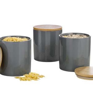 Esmeyer Porseleinen dozen met bamboedeksel set van 3 (15 cm