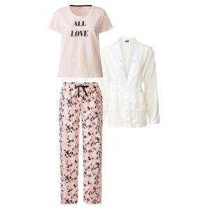 esmara Dames pyjama (Wit/lichtroze/luipaardprint